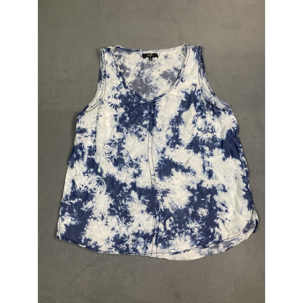 Earl Women's L Tank Top Blouse Blue White Tie Dyed Flowy Tencel Shirt